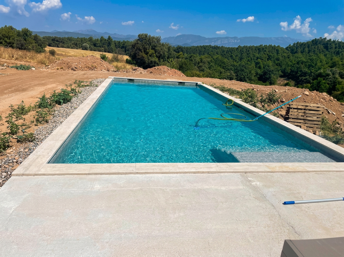 Piscina larga en entorno rural